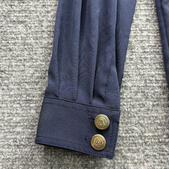 VTG 80s Liz Claiborne Blouse 6 Navy Gold Buttons Military Tailored Structured - Picture 9 of 15